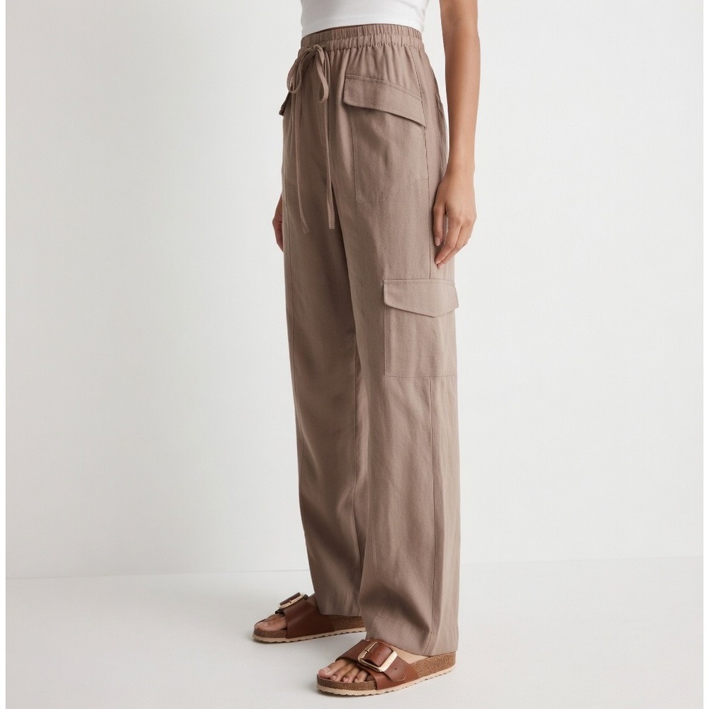 Madewell‎ Harlow Wide Leg Cargo Pants Women XL Brown Linen Drawstring Casual